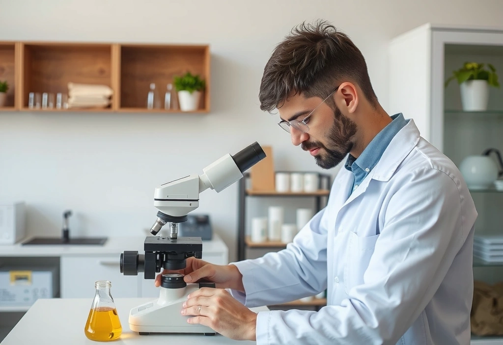 Científico examinando ingredientes naturales en un laboratorio